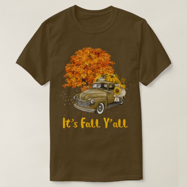 T-shirt Son Automne Yall Camion Citrouille Automne Arbre B (Design devant)