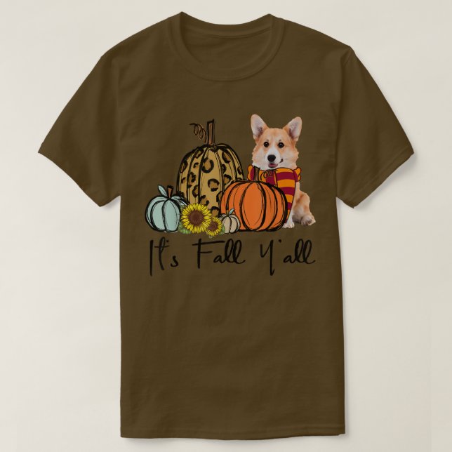 T-shirt Son automne Yall Corgi Leopard Citrouille Sunflowe (Design devant)