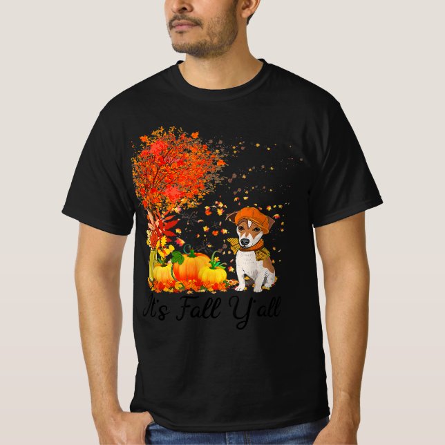 T-shirt son automne yall jack russell citrouille automne (Devant)