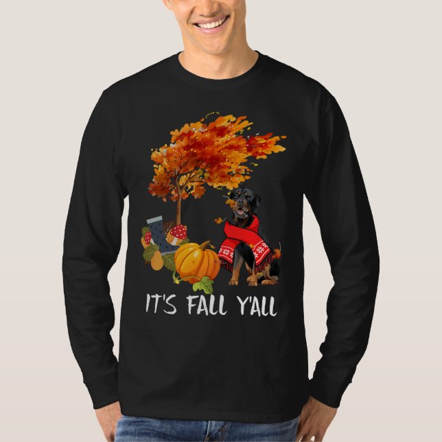 T-shirt Son automne Yall Tee Rottweiler Chien Automne Hall (Devant)