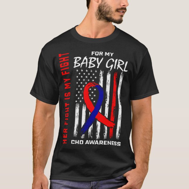 T-shirt Son Combat Bébé Fille Sensibilisation Tcd Drapeau  (Devant)