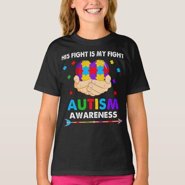 T-shirt Son combat est ma Sensibilisation sur l'autisme de (Devant)