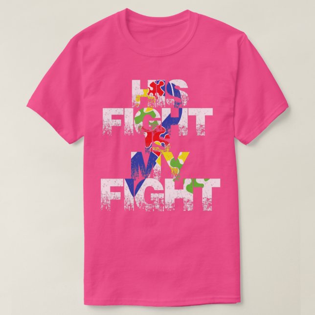 T-shirt Son combat est ma sensibilisation sur l'autisme de (Design devant)