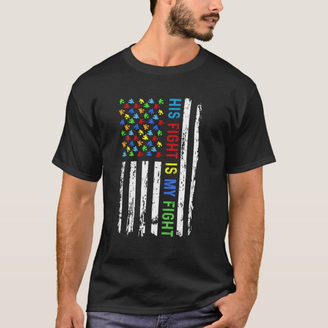 T-shirt Son combat est mon combat drapeau américain Puzzle (Devant)