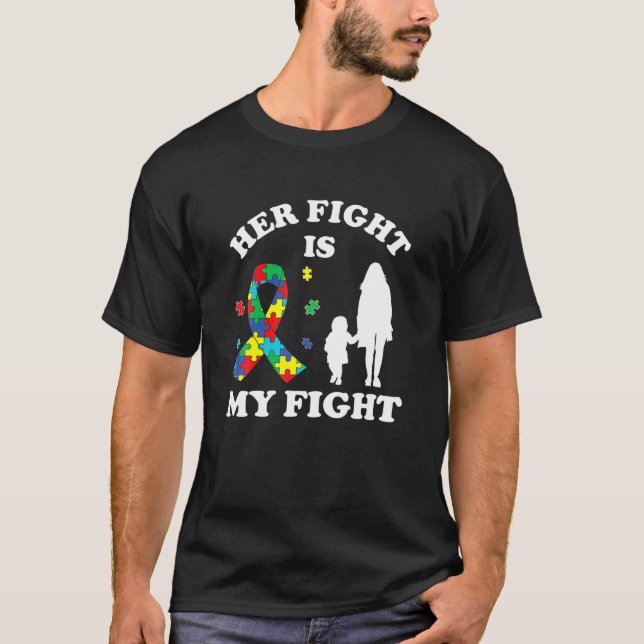 T-shirt Son combat est mon combat père & fille Autism Awar (Devant)