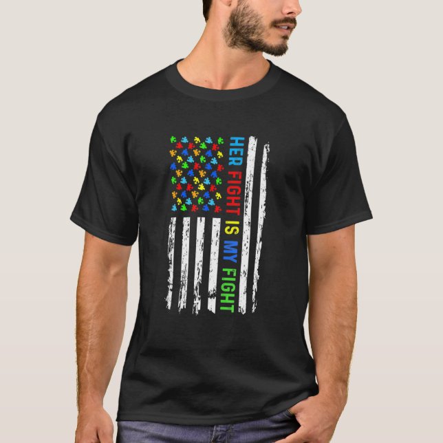 T-shirt Son combat est mon combat Puzzle Drapeau Américain (Devant)