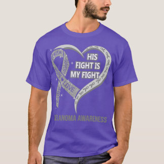 T-shirt Son combat est mon combat Ribbon Heart Melanoma Aw