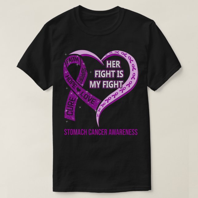T-shirt Son combat est mon combat Ribbon Heart Stomach Can (Design devant)