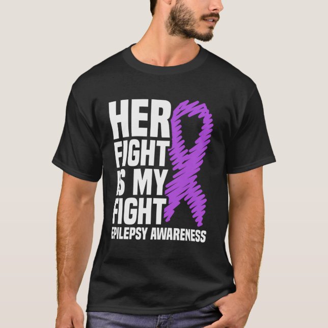 T-shirt Son Combat Est Mon Combattre Purple Ribbon Epileps (Devant)
