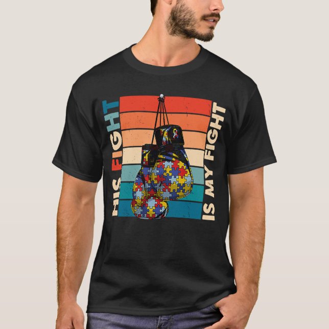 T-shirt Son Combat Est Mon Gant De Boxe De Combat Autisme  (Devant)