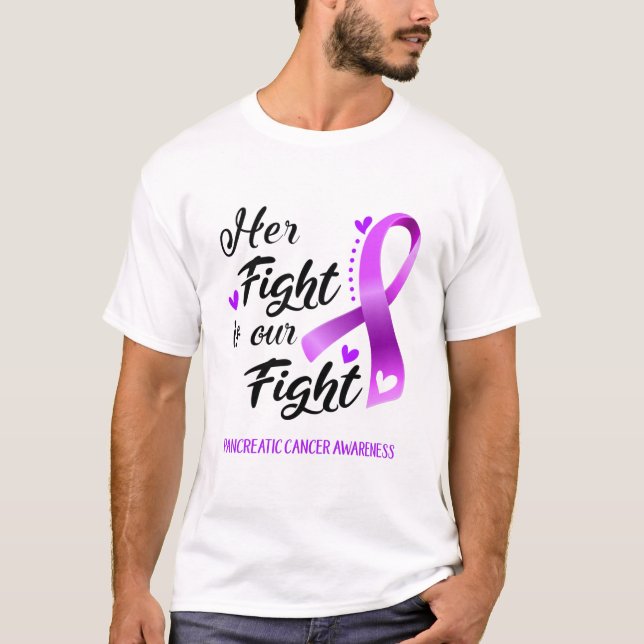 T-shirt Son combat est notre combat contre le cancer pancr (Devant)