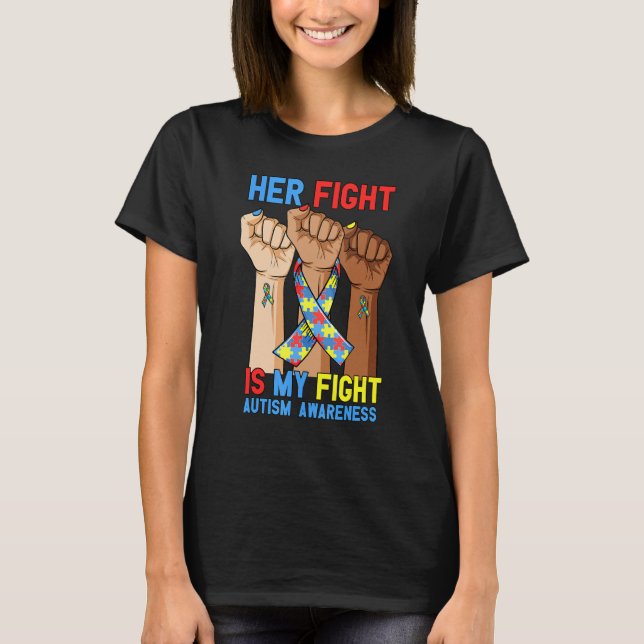 T-shirt Son combat ma Sensibilisation sur l'autisme de com (Devant)