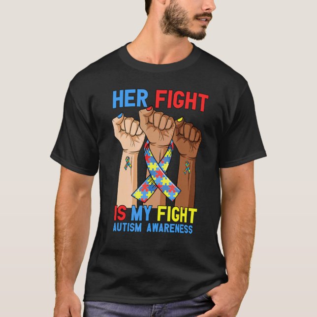 T-shirt Son combat ma Sensibilisation sur l'autisme de com (Devant)