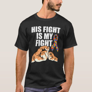 T-shirt Son Combat Mon Combat Poing Puzzle Ruban Autisme