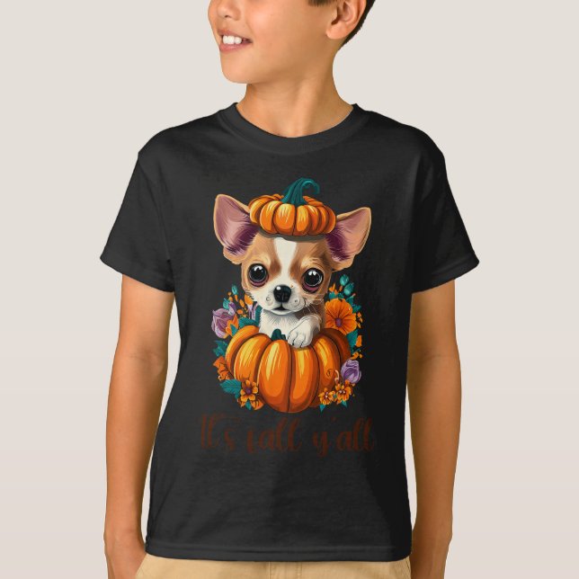 T-shirt Son Fall Y'all mignon Citrouille à fleurs Chihuahu (Devant)