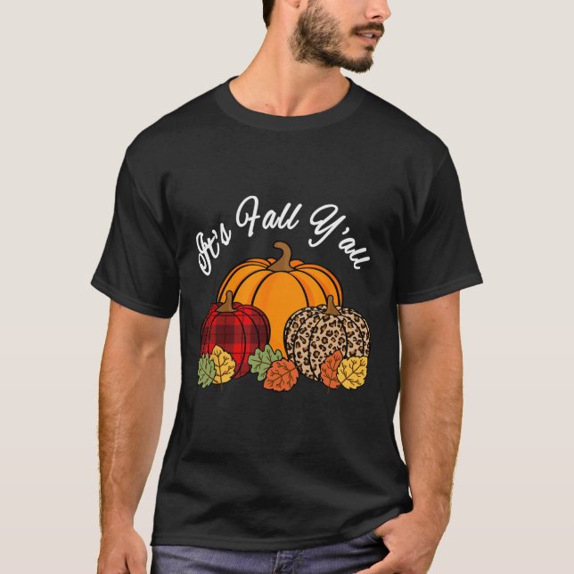 T-shirt Son Hiver Yall Citrouille Empreinte de léopard Aut (Devant)