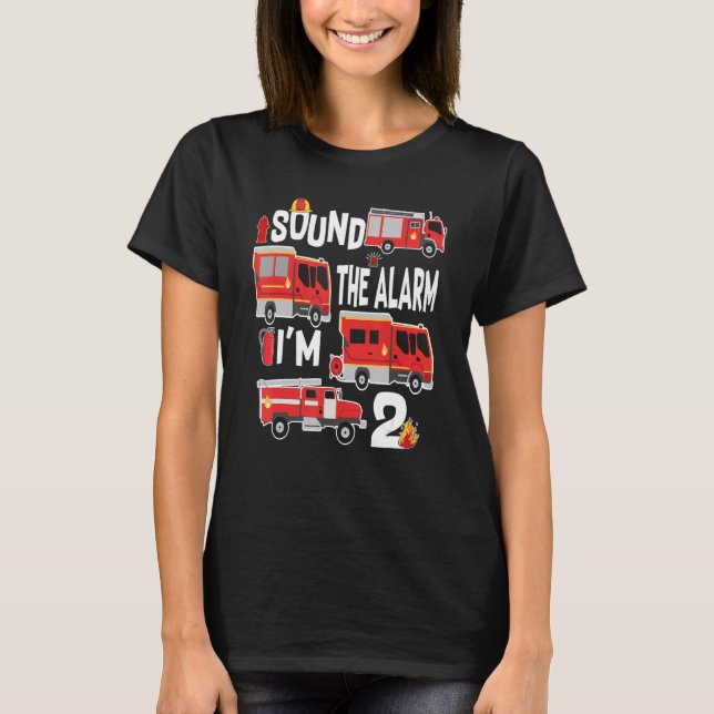 T-shirt Son L'alarme Je suis 2 Anniversaire Boy Fire Truck (Devant)