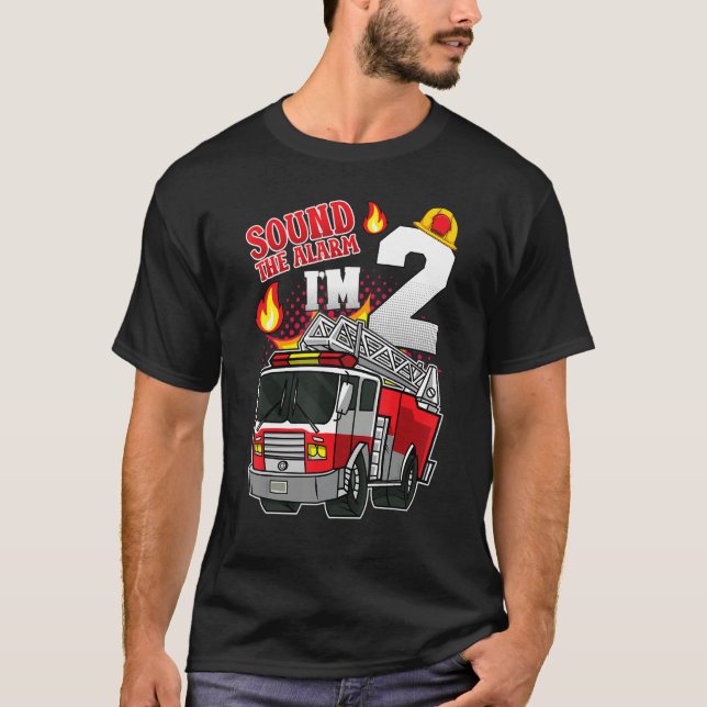 T-shirt Son L'alarme Je suis 2 pompier Moteur d'incendie 2 (Devant)