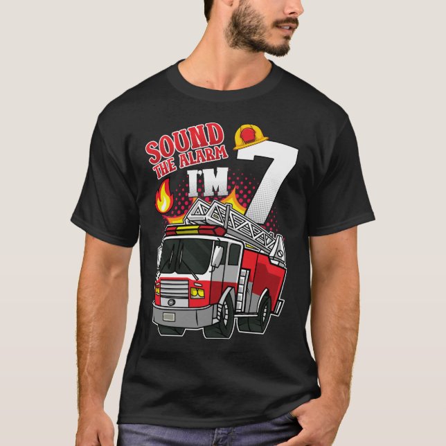T-shirt Son L'alarme Je suis 7 pompiers Hommes (Devant)