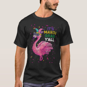 T-shirt Son Mardi Gras Yall Flamant rose Retro