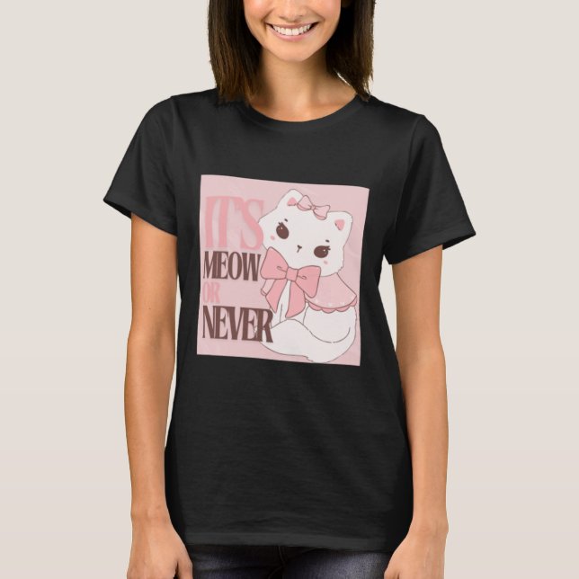 T-shirt Son Meow Ou Jamais - Rose Pastel (Devant)