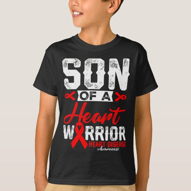 T-shirt Son Of A Heart Warrior Heart Disease Red Ribbon Me (Devant)