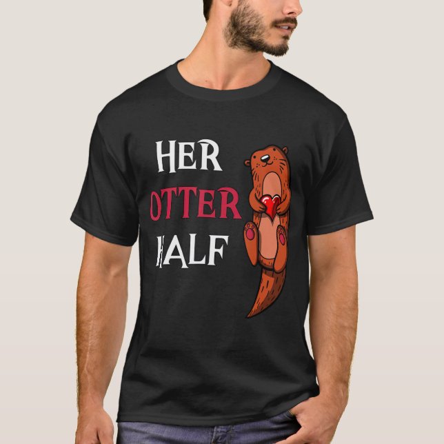T-shirt Son Otter demi mignonne Valentines Jour Hommes Pet (Devant)