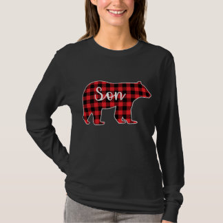 T-shirt Son Ours Rouge Plaid Famille Correspondant Noël Pa
