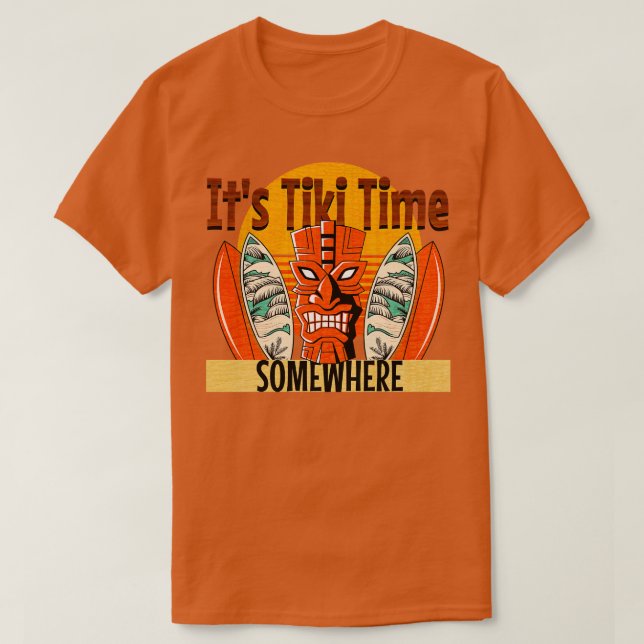 T-shirt Son Tiki Time Quelque Part Surfboards Tropical Bar (Design devant)