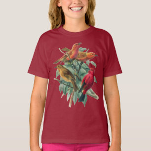 T-shirt Songbirds colorés et Feuilles verts