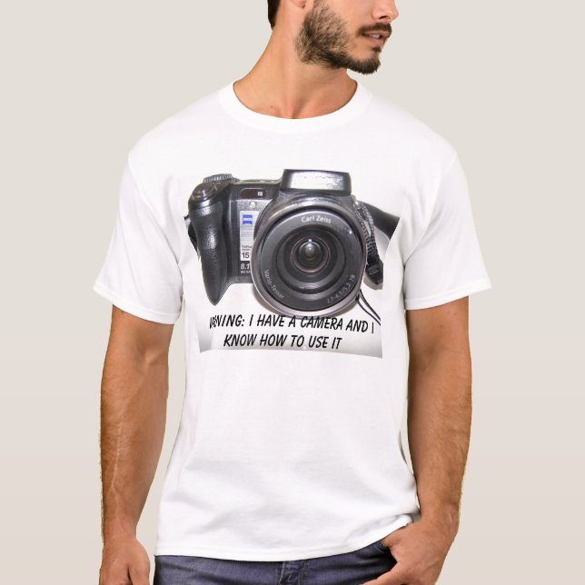 T-shirt Sony, avertissant : J'ai un appareil-photo et je (Devant)