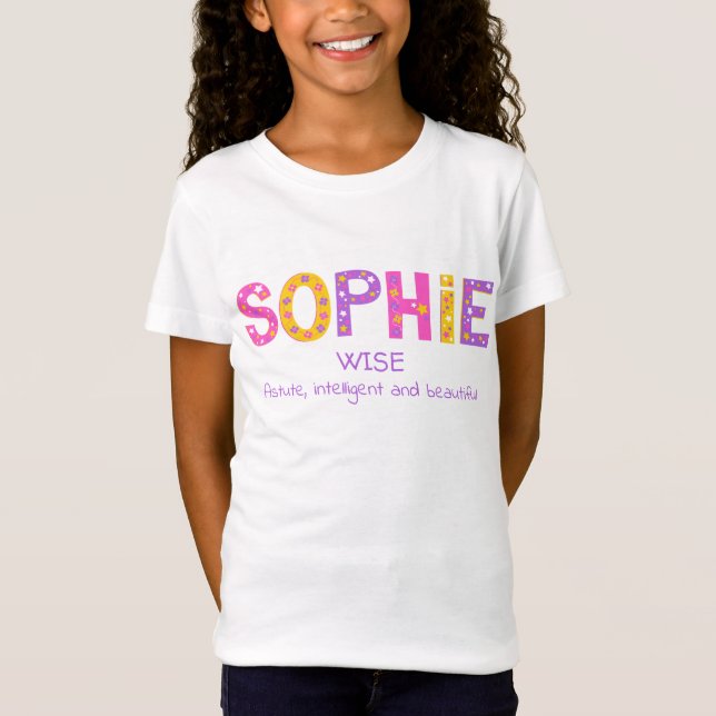 T-Shirt Sophie Girls nom signifiant rose pourpre fleurie é (Devant)