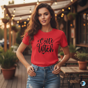 T-shirt Sorcier Mignon Rouge Femmes Halloween 