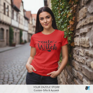 T-shirt Sorcier Mignon Rouge Femmes Halloween