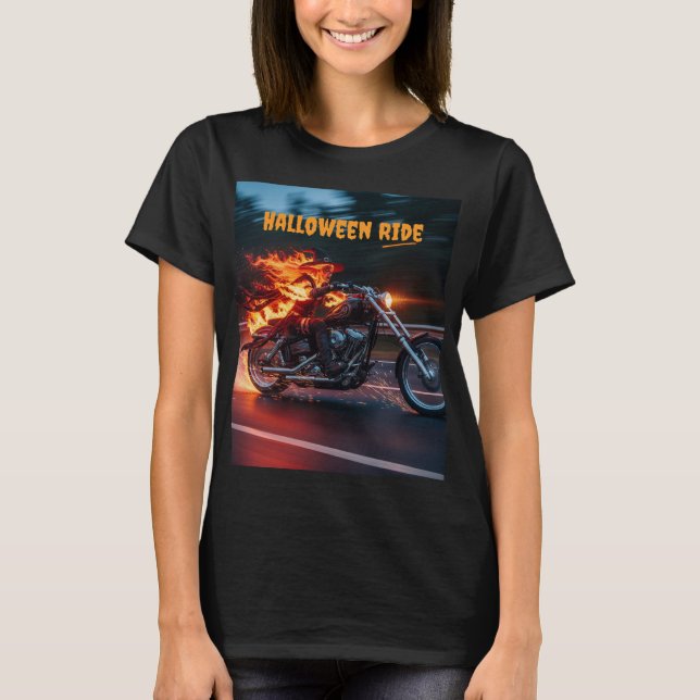 T-shirt Sorcière à flamme sur moto (Devant)