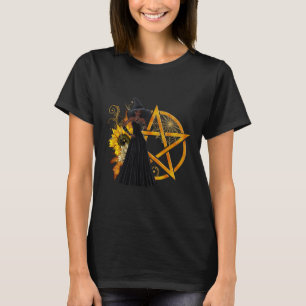 T-shirt Sorcière afro-américaine avec Pentagram d'or