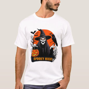 T-shirt Sorcière au Visage de Crâne et Corbeau Halloween �