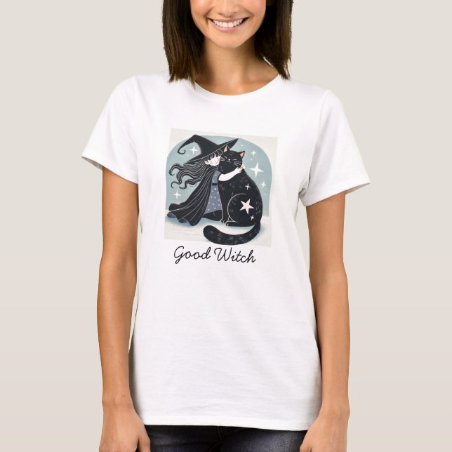 T-shirt sorcière avec chat noir (Devant)