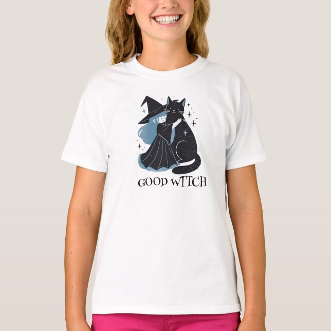 T-shirt sorcière avec chat noir (Devant)