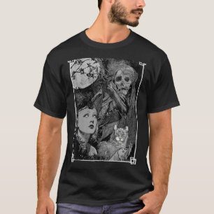 T-shirt Sorcière avec un chat et la Faucheuse Occult sombr