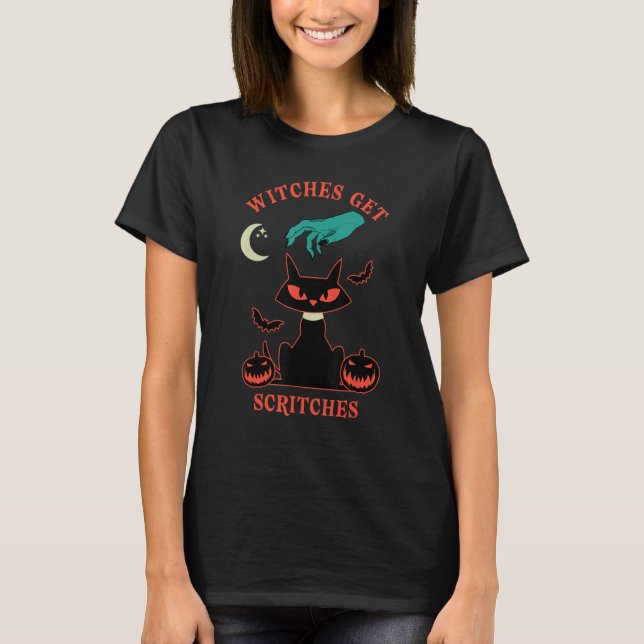 T-shirt Sorcière Chat Noir Halloween Meme (Devant)
