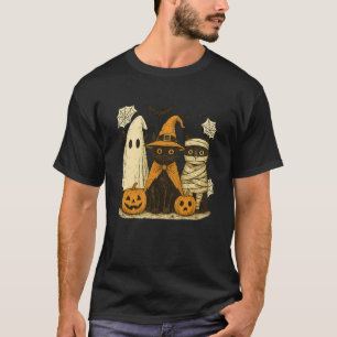 T-shirt Sorcière Chat Noir Rétro Citrouille Halloween Femm