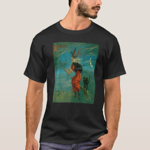 T-shirt Sorcière chevauchant un balai avec chat noir Vinta