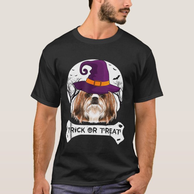 T-shirt Sorcière Chih Tzu Trick Ou Traiter Chien Halloween (Devant)
