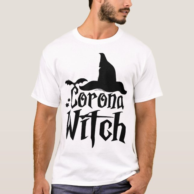 T-shirt Sorcière Corona Halloween , Drôle d'Halloween , (Devant)