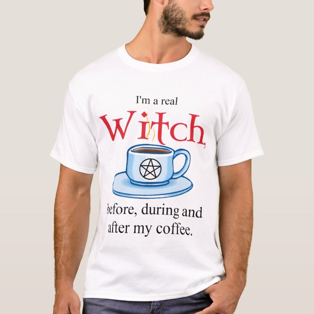 T-shirt sorcière de café de la chemise V sur blanc (Devant)