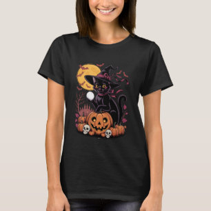 T-shirt Sorcière de chat noir rétro Épouvantable citrouill