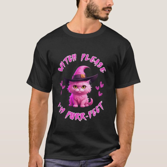 T-shirt Sorcière de chat rose mignonne S'il vous plaît je  (Devant)