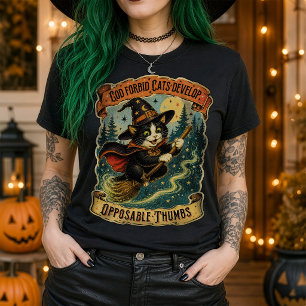T-shirt Sorcière de chat vintage volant sur un balai Hallo