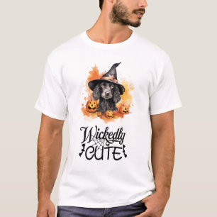 T-shirt Sorcière de chiot à col noir mignonne